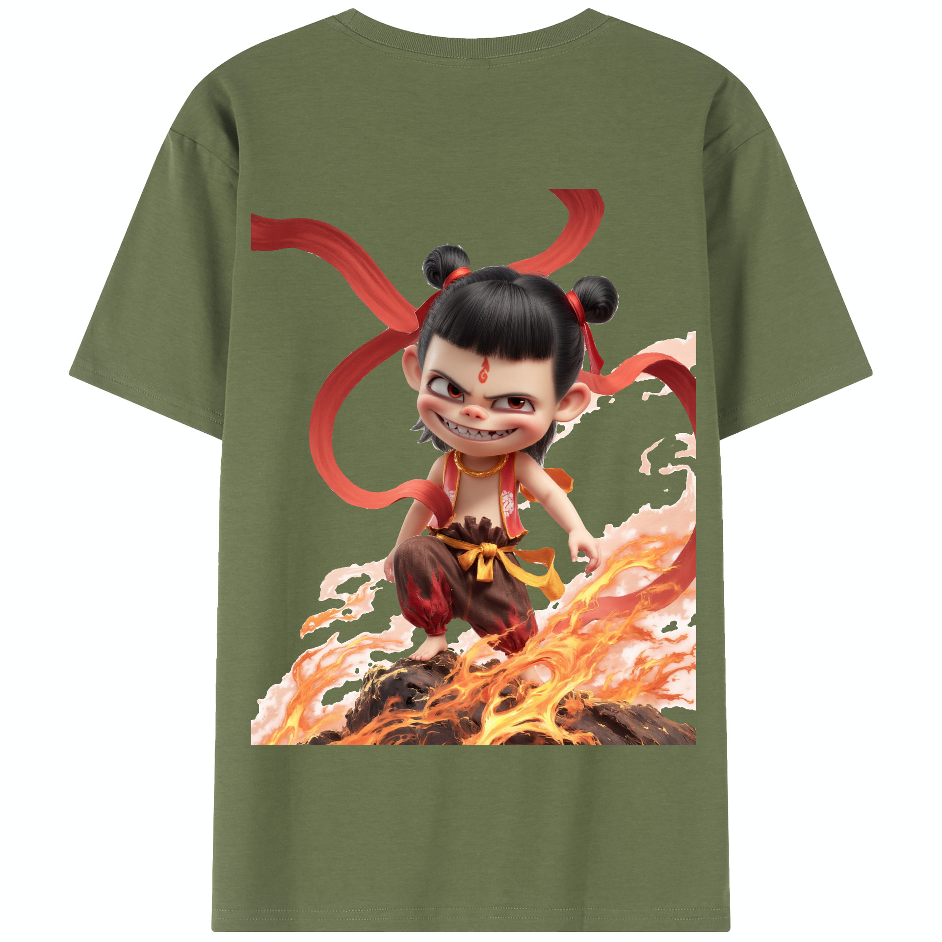 （画像用） Ne Zha 2 ナタ 魔童の大暴れ 綿100％半袖Tシャツ（背面プリント）